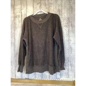 Aerie Oversized Terry Fleece Crewneck Sweatshirt - Muted Purple - Medium